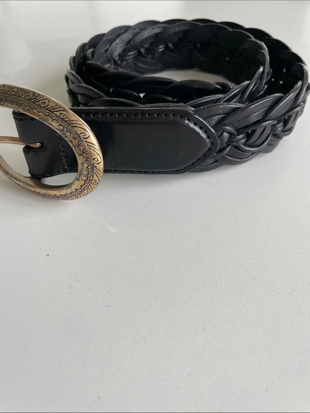 Vintage Brighton Black Braided Leather Belt Style 95703 Medium Western Boho